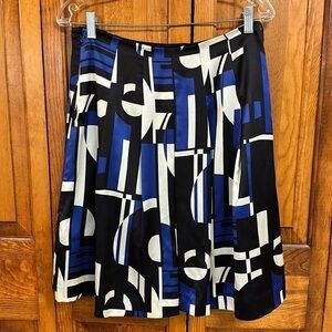 Lauren Ralph Lauren Petite A-Line Geometric Yoke Silk Skirt Blue/Blk/Cream 4P